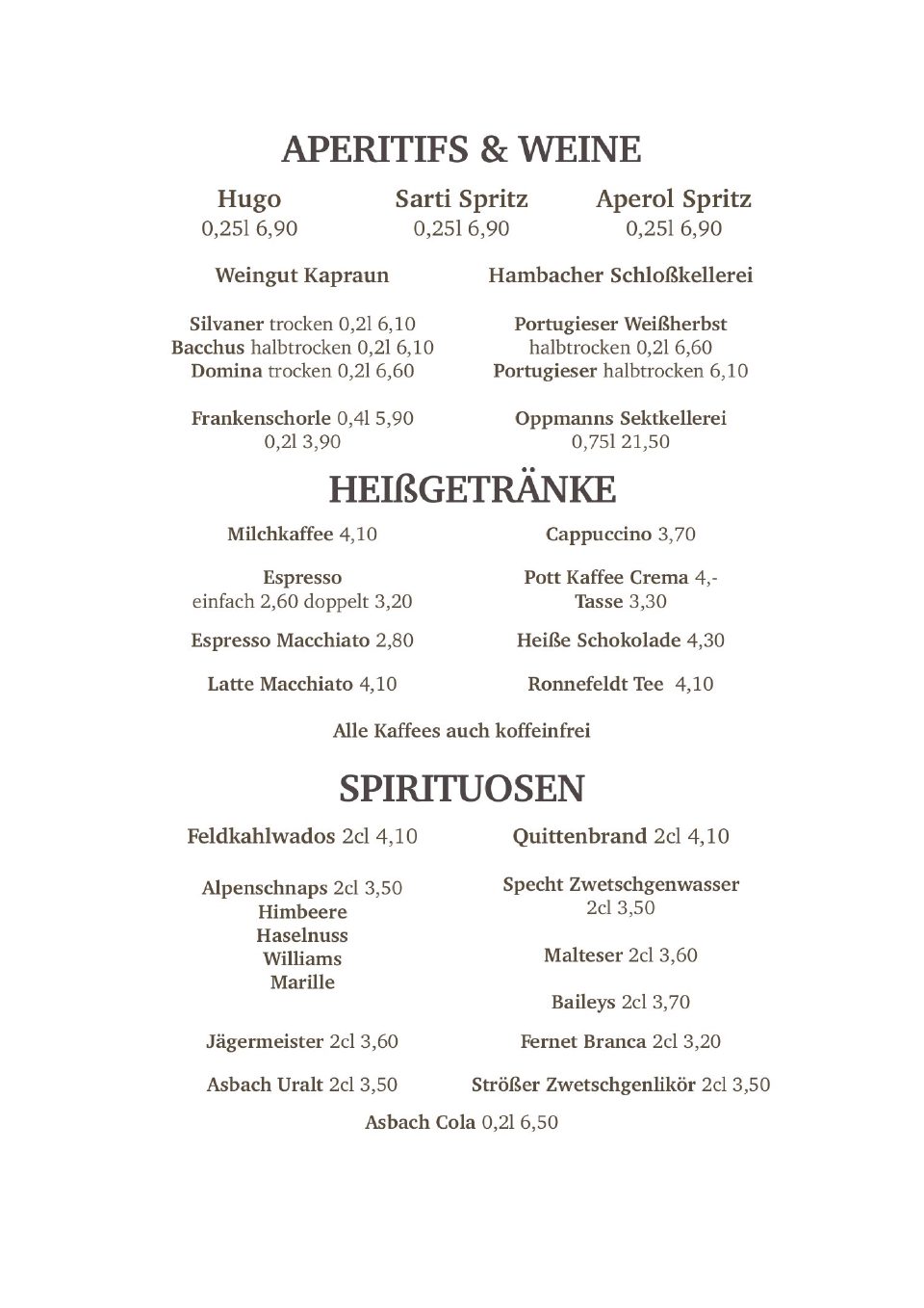 Speisekarte, Seite 2 von 5
